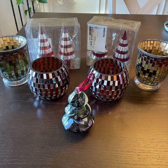 IKEA Glass Tree Ornaments Mosaic Candle Holders Blown Glass Tree Ornament LOT - Picture 12 of 13